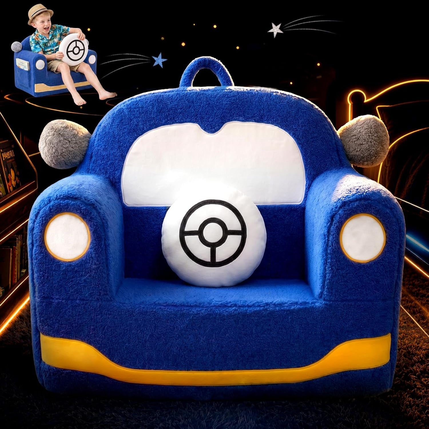 Divanetto in Sherpa con Cuscino per Bambini da 3 a 6 Anni Blu