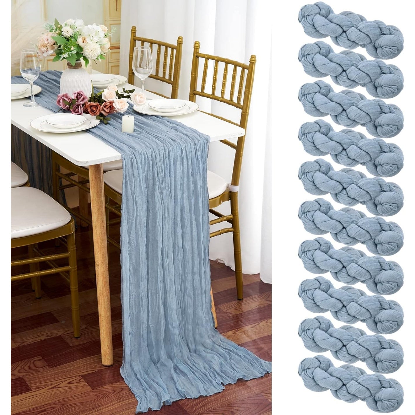 Set di 10 runner da tavola in garza boho blu 90 x 300 cm