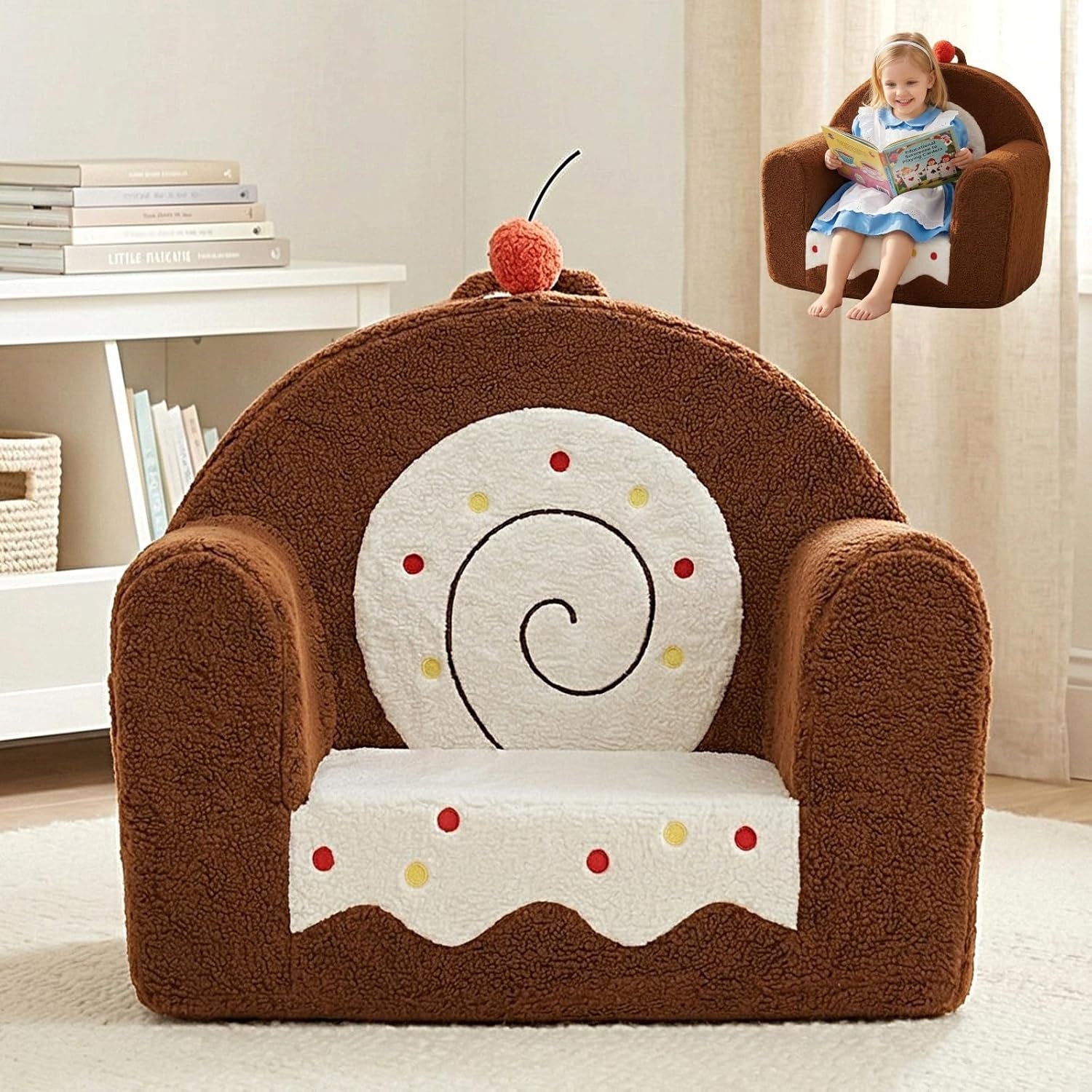 Divanetto Mini Sherpa per Bambini con Cuscino Coordinato Marrone