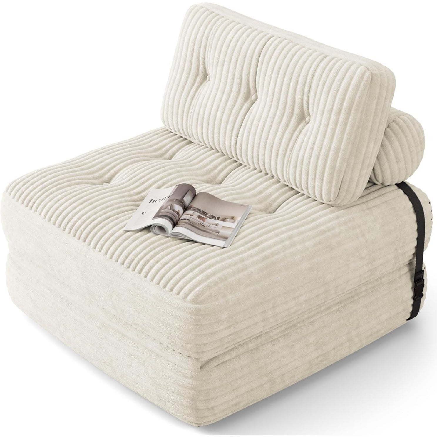 Divano Letto Singolo 2 in 1 Pieghevole in Velluto a Coste Salvaspazio per Monolocale e Camera Ospiti Beige 85 x 170 cm