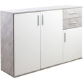 Madia con 3 Ante e 2 Cassetti Mobile Multiuso Design Minimal Cemento e Bianco