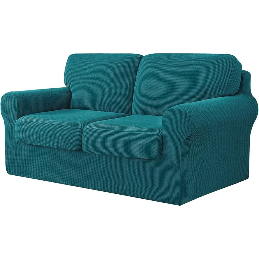 Set Completo Copridivano Jacquard Elasticizzato 5 Pezzi con Cuscini Blu