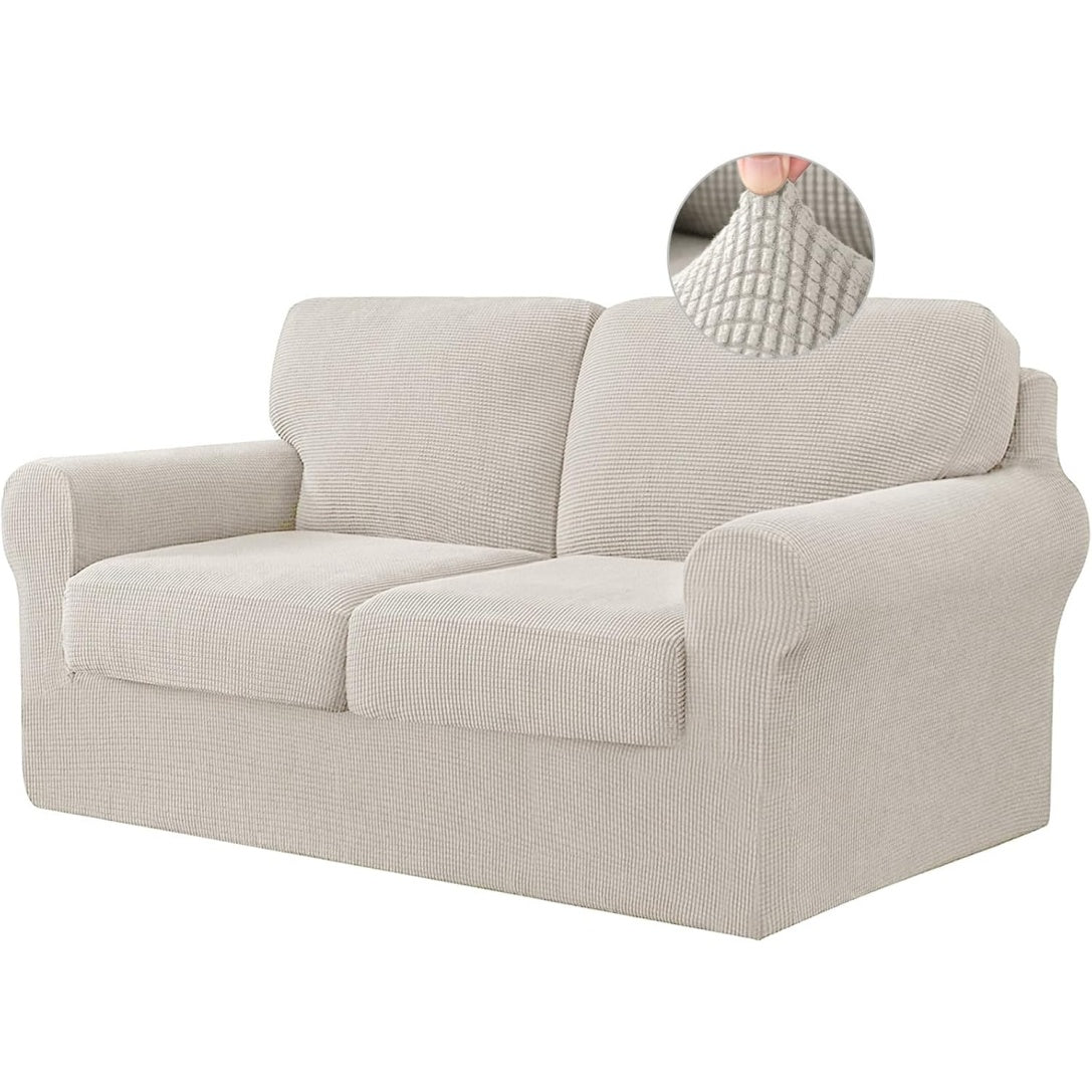Copridivano Jacquard Elasticizzato con Coperture Separate per Schienale Colore Beige