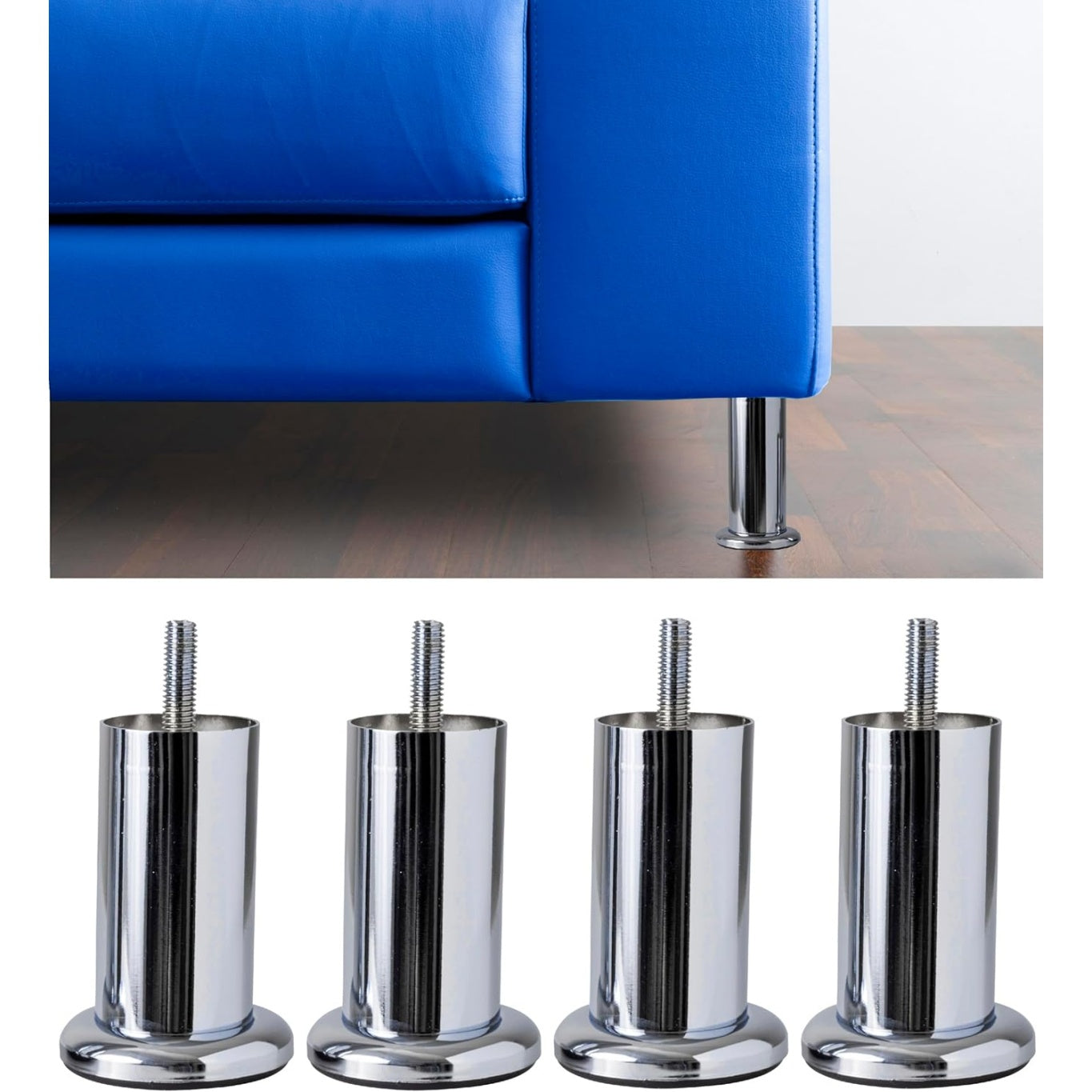 Set di 4 piedini in ferro cromato per mobili divani e poltrone altezza 100 mm