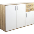 Madia con 3 Ante e 2 Cassetti Mobile Multiuso Quercia e Bianco