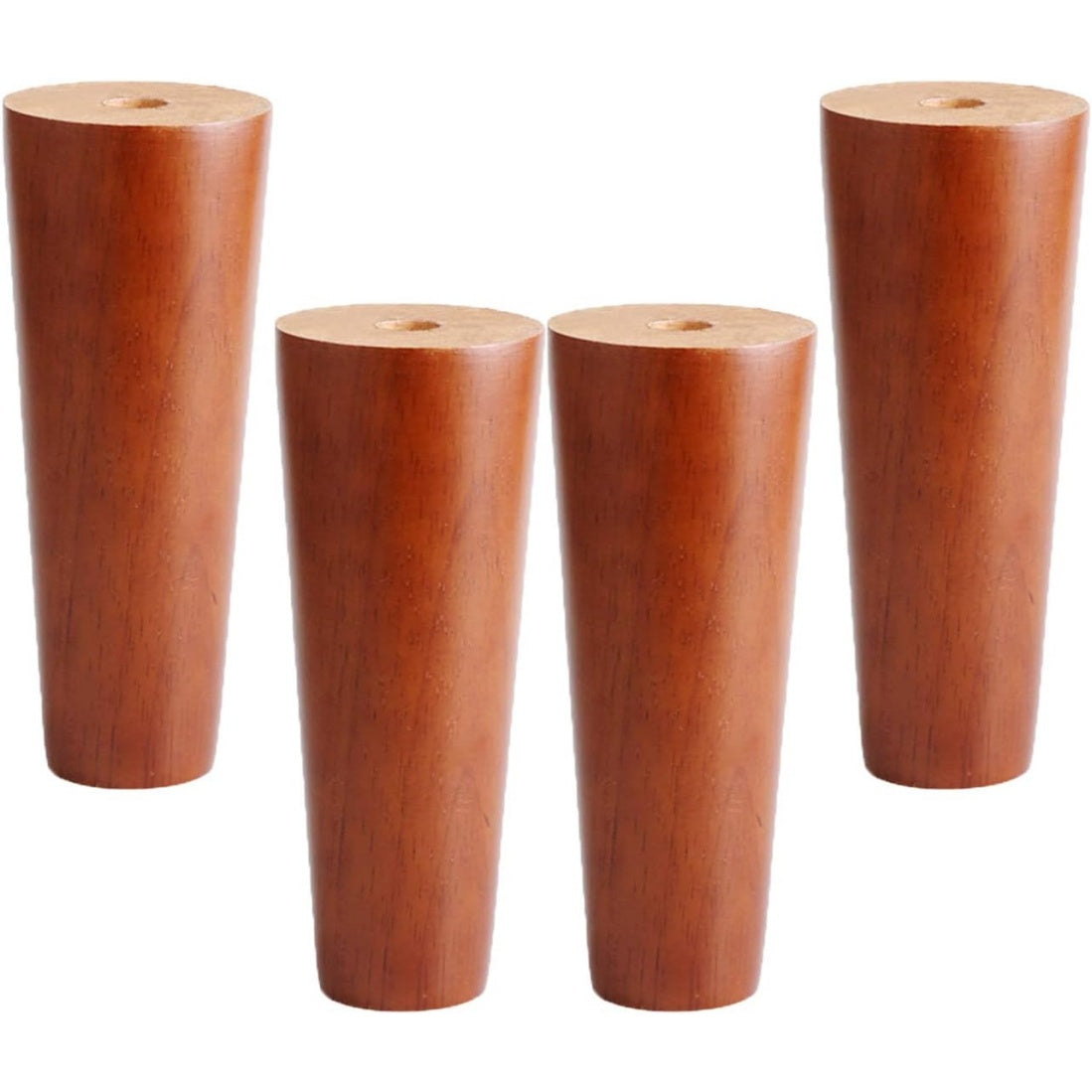 Piedini Conici in Legno Massello con Piastra e Viti Set da 4 Finitura Noce Altezza 20 cm
